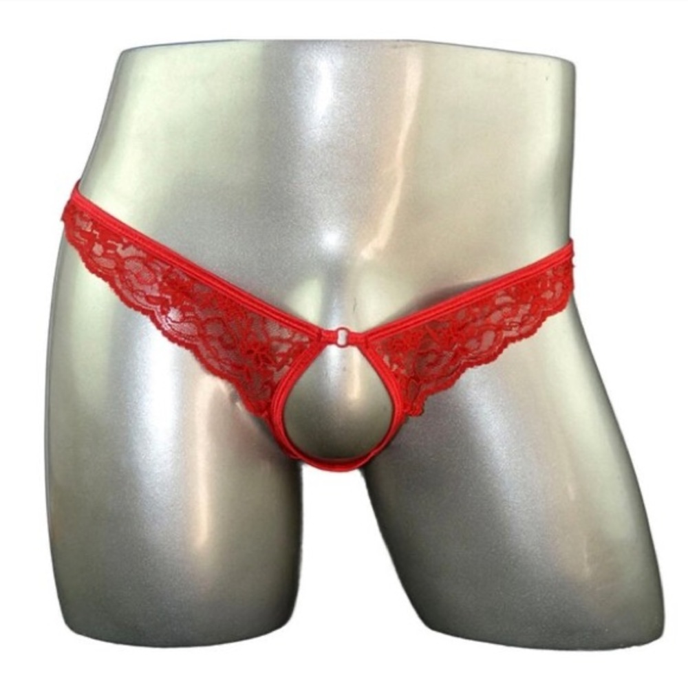 Ultra Thin Open Underwear Men Hole G String Men Transparent Lace See Through.